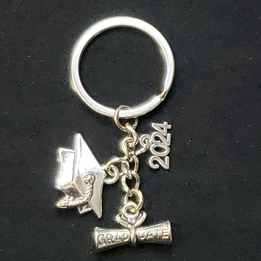 Class of 2024 Graduate Key Chain Cap Tassel Diploma Key Ring College HS (B)